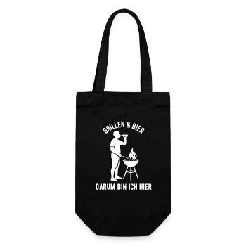 Grillen & Bier darum bin ich hier - Vatertag - Geschenkbeutel für Flaschen - Schwarz - Vorne