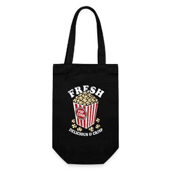 Frisches Popcorn - knusprig, lecker - Geschenk - Geschenkbeutel für Flaschen - Schwarz - Vorne