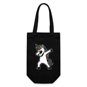 Einhorn dabbing - Regenbogen Farben - Geschenk - Geschenkbeutel für Flaschen - Schwarz - Vorne