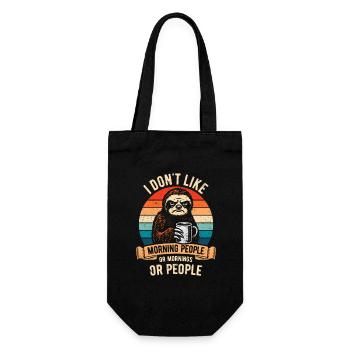 I don't like Morning People - Faultier mit Kaffee - Geschenkbeutel für Flaschen - Schwarz - Vorne