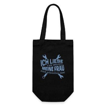 Ich liebe es wenn meine Frau mich schrauben lässt - Geschenkbeutel für Flaschen - Schwarz - Vorne