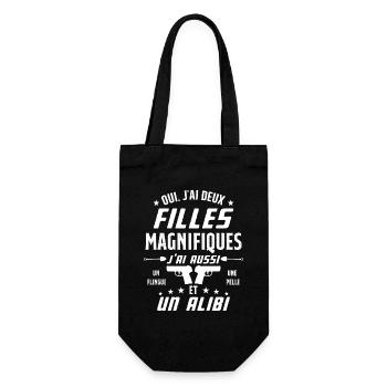Papa J'ai Deux Filles Magnifiques Humour Cadeau - Sac à bouteille - noir - Devant