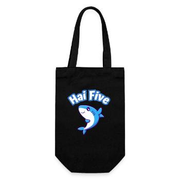 Hai grüßt mit "Hai five!" - Geschenkbeutel für Flaschen - Schwarz - Vorne