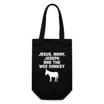 Jesus, Maria, Josef und der kleine Esel - Geschenkbeutel für Flaschen - Schwarz - Vorne