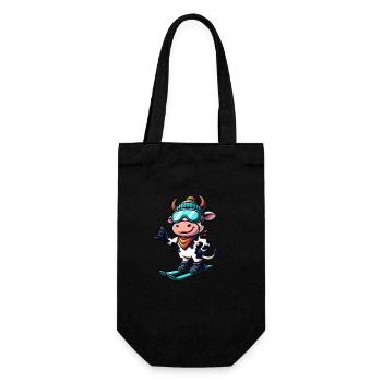 Cow Ox Bull Ski Skier Winter Sports - Gift Bag for Bottles - black - Front