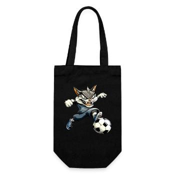 Fussballer Katze - Geschenkbeutel für Flaschen - Schwarz - Vorne