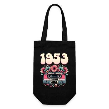 Kassette Jahr 1953 Geburtstag Frau 70 Jahre - Geschenkbeutel für Flaschen - Schwarz - Vorne