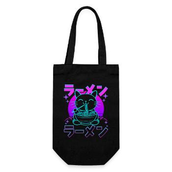 Retro Kawaii Cat Eating Ramen - Gift Bag for Bottles - black - Front