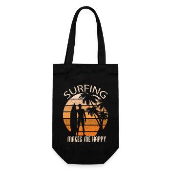 Surfing makes me happy - Geschenkbeutel für Flaschen - Schwarz - Vorne