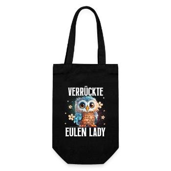 Verrückte Eulen Lady - Geschenkbeutel für Flaschen - Schwarz - Vorne