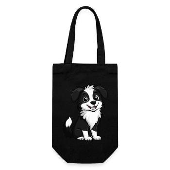 Border Collie Hund Comic Niedlich - Geschenkbeutel für Flaschen - Schwarz - Vorne