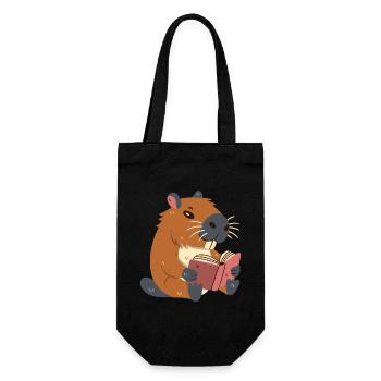 Capybara liest ein Buch - Geschenkbeutel für Flaschen - Schwarz - Vorne