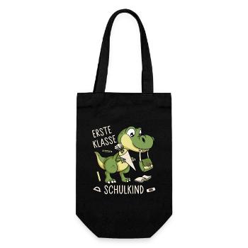 Schule Einschulung Dinosaurier Dino Schulkind - Geschenkbeutel für Flaschen - Schwarz - Vorne