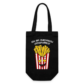 Pommes Liebe Spruch Ich bin chronisch unterpommest - Geschenkbeutel für Flaschen - Schwarz - Vorne