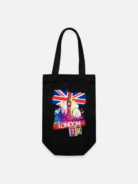 London England Stadt Skyline Big Ben Bunt Splash - Geschenkbeutel für Flaschen - Schwarz