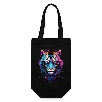 Tiger Tigerkopf Neon Bunt Farbenfroh Wild Mutig - Geschenkbeutel für Flaschen - Schwarz - Vorne