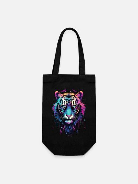 Tiger Tigerkopf Neon Bunt Farbenfroh Wild Mutig - Geschenkbeutel für Flaschen - Schwarz