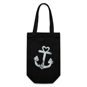 Anker mit Herz - Ich liebe das Meer - Küste - See - Geschenkbeutel für Flaschen - Schwarz - Vorne