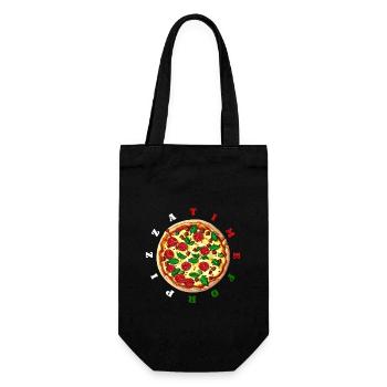 Zeit für Pizza, Uhr - leckere Salamipizza - Geschenkbeutel für Flaschen - Schwarz - Vorne