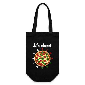 Höchste Zeit für Pizza - Uhr - leckere Salamipizza - Geschenkbeutel für Flaschen - Schwarz - Vorne