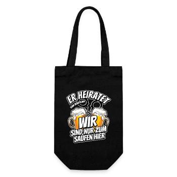 JGA Junggesellenabschied - Er heiratet - Saufen - Geschenkbeutel für Flaschen - Schwarz - Vorne