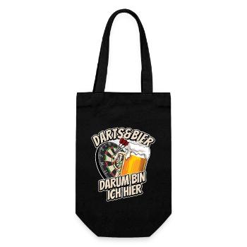 Darts & Bier - darum bin ich hier - Spruch - Geschenkbeutel für Flaschen - Schwarz - Vorne