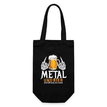 Metal und Bier - Dafür bin ich hier - Spruch - Geschenkbeutel für Flaschen - Schwarz - Vorne