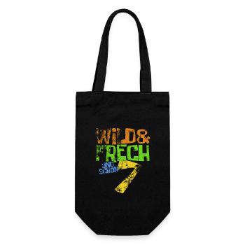 Wild & frech und schon 7 Geburtstag Geschenk - Geschenkbeutel für Flaschen - Schwarz - Vorne
