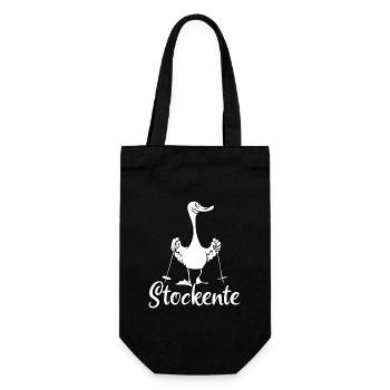 Stockente - Ente mit Stöcken - Walking - Geschenkbeutel für Flaschen - Schwarz - Vorne