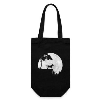 Vollmond - Nacht - Hund Bull Terrier Silhouette - Geschenkbeutel für Flaschen - Schwarz - Vorne