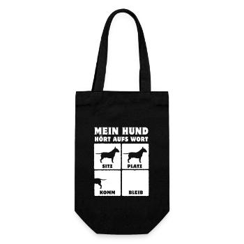 Mein Hund hört aufs Wort - Bullterrier - Hundefan - Geschenkbeutel für Flaschen - Schwarz - Vorne