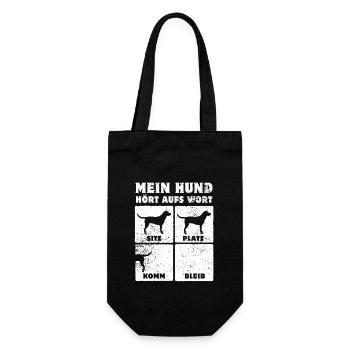 Mein Hund hört aufs Wort - Labrador - Hundefan - Geschenkbeutel für Flaschen - Schwarz - Vorne
