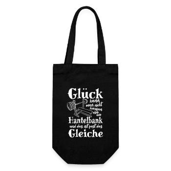 Glück kann man nicht kaufen - aber eine Hantelbank - Geschenkbeutel für Flaschen - Schwarz - Vorne
