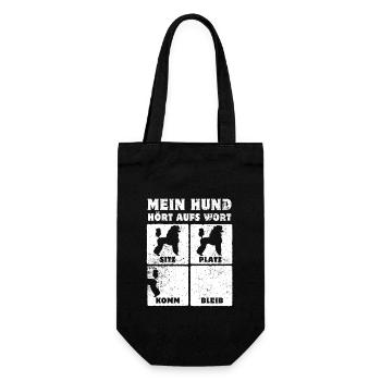 Mein Hund hört aufs Wort - Pudel - Hundefan - Geschenkbeutel für Flaschen - Schwarz - Vorne