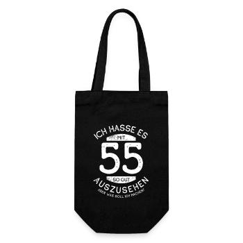 Ich hasse es mit 55 so gut auszusehen - Spruch - Geschenkbeutel für Flaschen - Schwarz - Vorne
