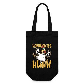 verrücktes Huhn, Hühnerfan, lustiges Huhn Cartoon - Geschenkbeutel für Flaschen - Schwarz - Vorne