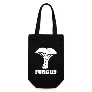 Funguy - lustiger Pilz - Wortspiel - Geschenkbeutel für Flaschen - Schwarz - Vorne