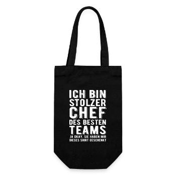 Ich bin stolzer Chef des besten Teams - Spruch - Geschenkbeutel für Flaschen - Schwarz - Vorne