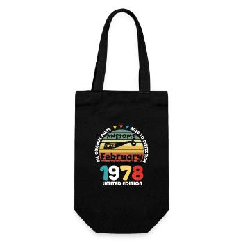 46 Jahre alt Baujahr 1978 Jahrgang Februar 1978 - Geschenkbeutel für Flaschen - Schwarz - Vorne