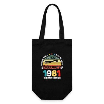 43 Jahre alt Baujahr 1981 Jahrgang Februar 1981 - Geschenkbeutel für Flaschen - Schwarz - Vorne