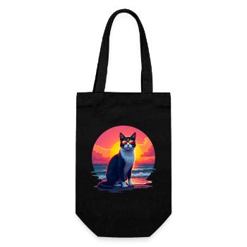 Katze am Strand - Geschenkbeutel für Flaschen - Schwarz - Vorne