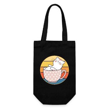 Drôle mignon Kawaii chat visage rétro coucher de soleil - Sac à bouteille - noir - Devant