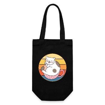 Funny Cute Kawaii Cat Face Retro Sunset - Gift Bag for Bottles - black - Front