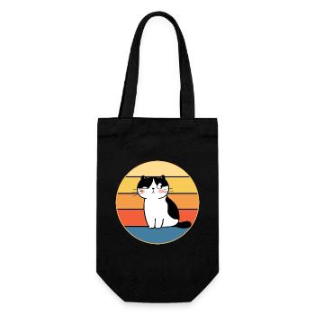 Drôle mignon Kawaii chat visage rétro coucher de soleil - Sac à bouteille - noir - Devant