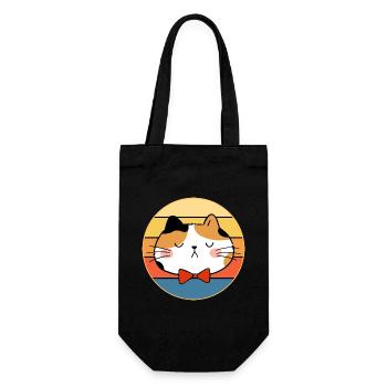 Drôle mignon Kawaii chat visage rétro coucher de soleil - Sac à bouteille - noir - Devant