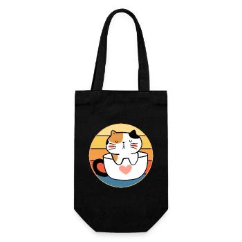 Funny Cute Kawaii Cat Face Retro Sunset - Gift Bag for Bottles - black - Front