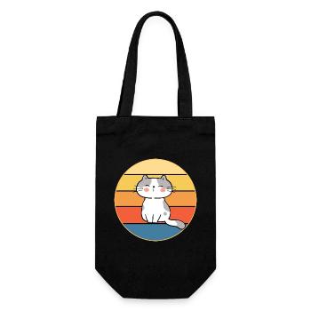 Funny Cute Kawaii Cat Face Retro Sunset - Gift Bag for Bottles - black - Front
