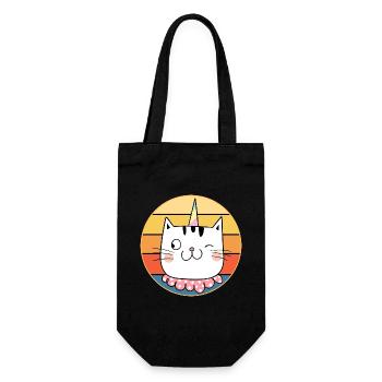 Funny Cute Kawaii Cat Face Retro Sunset - Gift Bag for Bottles - black - Front