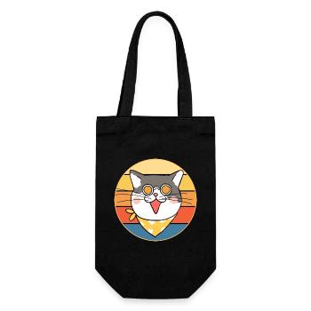 Drôle mignon Kawaii chat visage rétro coucher de soleil - Sac à bouteille - noir - Devant