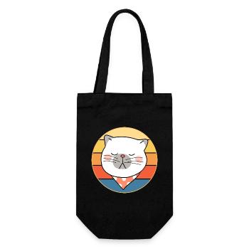 Funny Cute Kawaii Cat Face Retro Sunset - Gift Bag for Bottles - black - Front